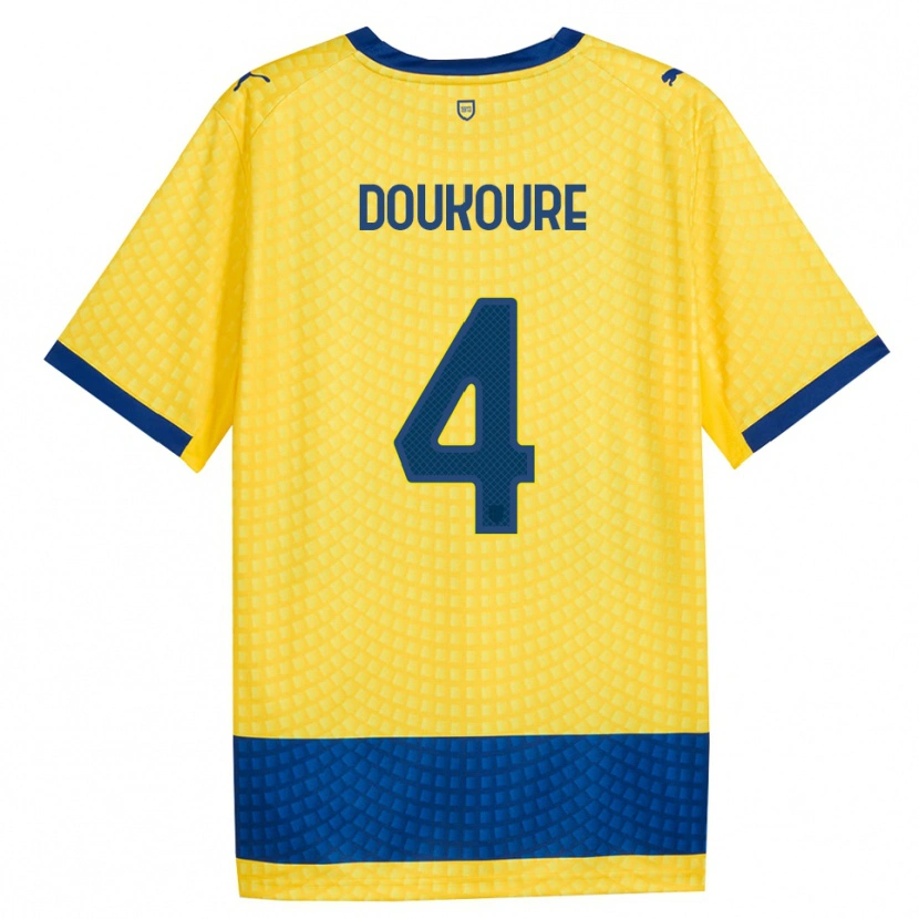 Danxen Dames Vamoussa Doukoure #4 Geel Blauw Zwart Uitshirt Uittenue 2026/27 T-Shirt