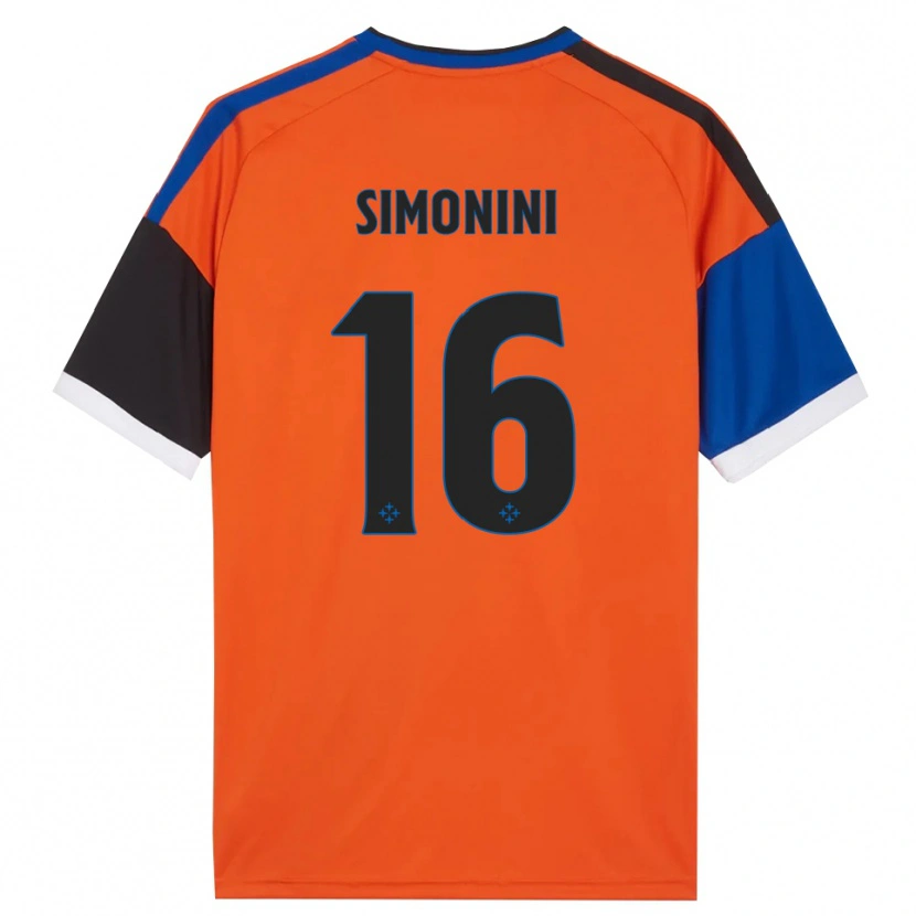Danxen Dames Nicolò Simonini #16 Oranje Blauw Zwart Wit Uitshirt Uittenue 2026/27 T-Shirt