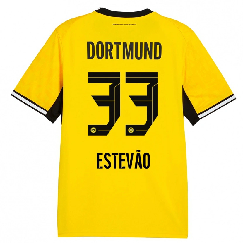 Danxen Kinderen Tiago Estevão #33 Geel Zwart Wit Thuisshirt Thuistenue 2026/27 T-Shirt