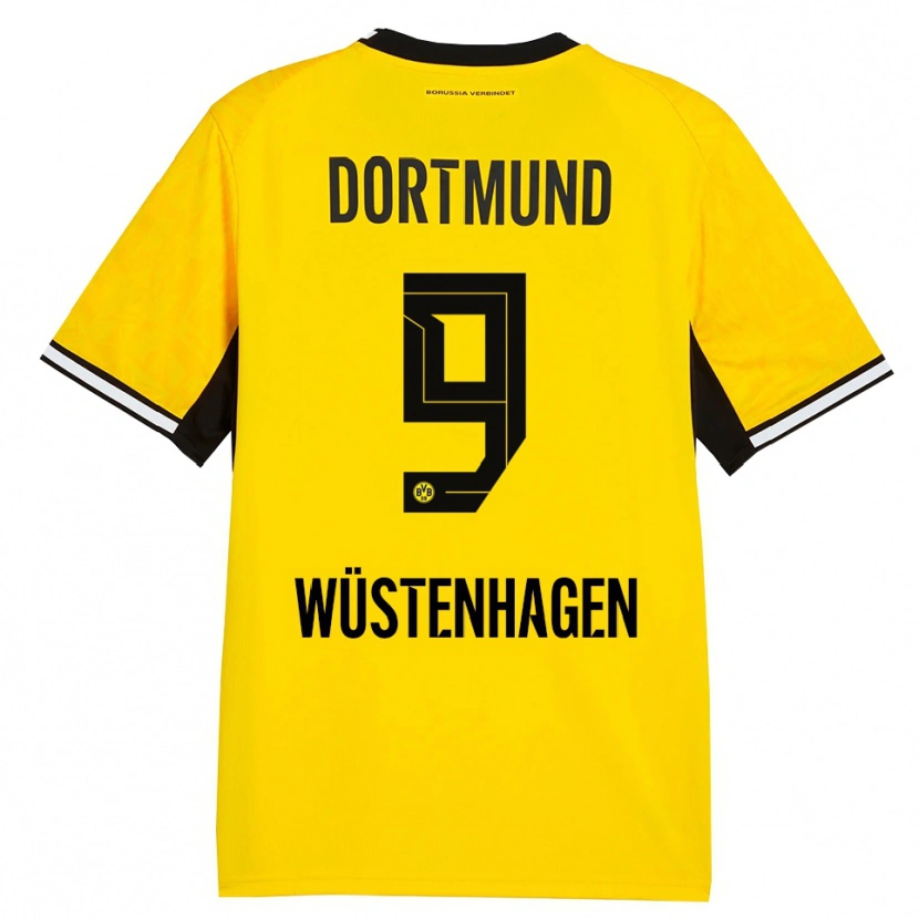 Danxen Dames Bennedikt Wüstenhagen #9 Geel Zwart Wit Thuisshirt Thuistenue 2026/27 T-Shirt