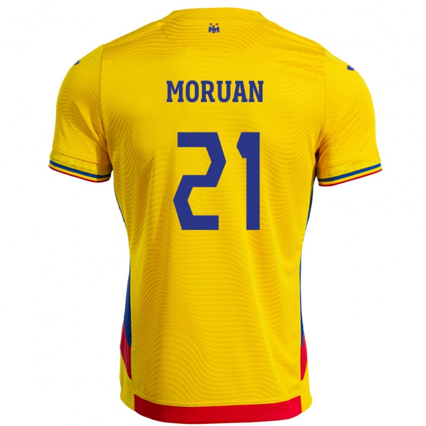 Danxen Kinderen Roemenië Olimpiu Moruţan #21 Geel Thuisshirt Thuistenue 24-26 T-Shirt
