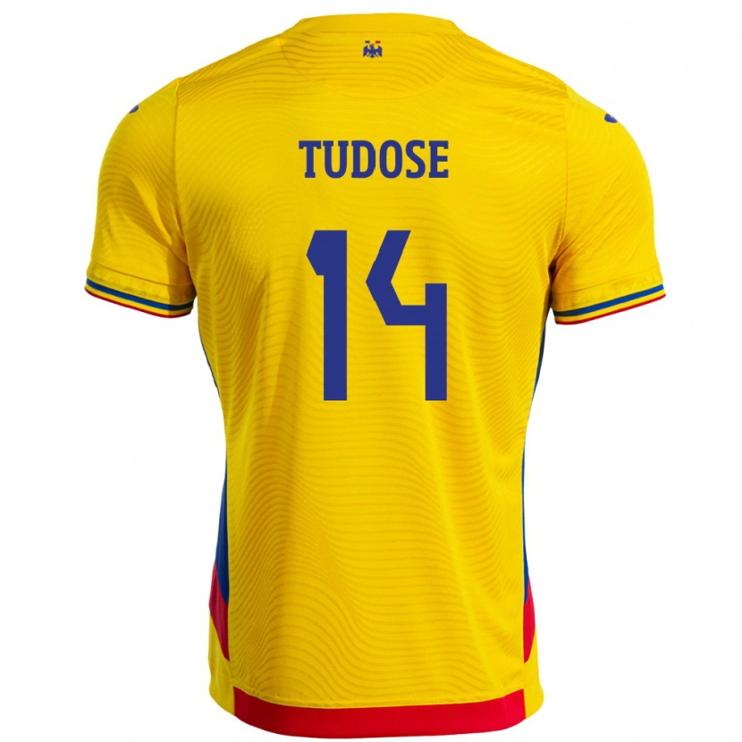 Danxen Kinderen Roemenië Mario Tudose #14 Geel Thuisshirt Thuistenue 24-26 T-Shirt