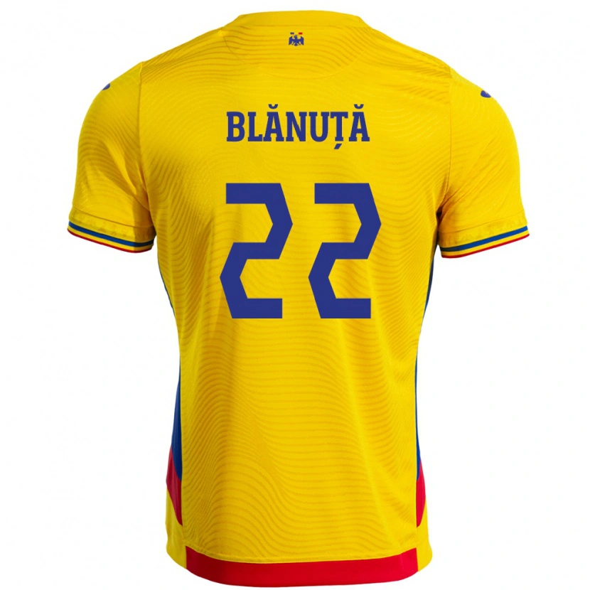 Danxen Kinderen Roemenië Vladislav Blănuță #22 Geel Thuisshirt Thuistenue 24-26 T-Shirt
