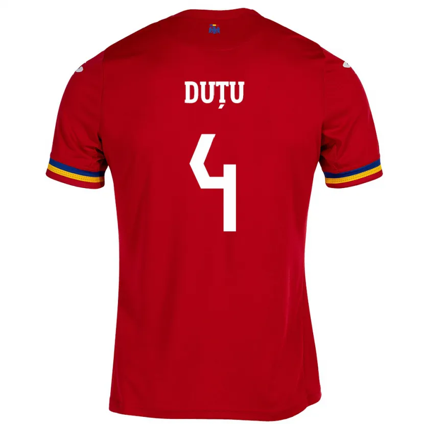 Danxen Kinderen Roemenië Ștefan Duțu #4 Rood Uitshirt Uittenue 24-26 T-Shirt