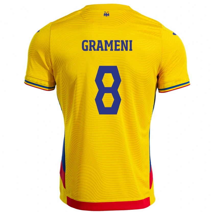 Danxen Heren Roemenië Constantin Grameni #8 Geel Thuisshirt Thuistenue 24-26 T-Shirt