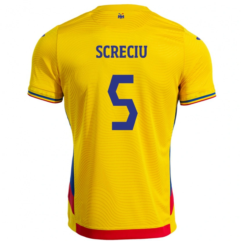 Danxen Dames Roemenië Vladimir Screciu #5 Geel Thuisshirt Thuistenue 24-26 T-Shirt
