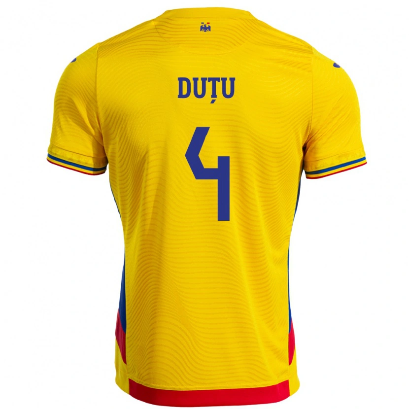 Danxen Dames Roemenië Ștefan Duțu #4 Geel Thuisshirt Thuistenue 24-26 T-Shirt