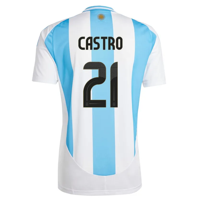 Danxen Kinderen Argentinië Santiago Castro #21 Wit Blauw Thuisshirt Thuistenue 24-26 T-Shirt