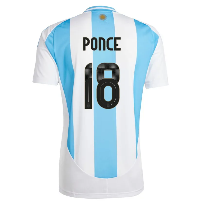 Danxen Kinderen Argentinië Ezequiel Ponce #18 Wit Blauw Thuisshirt Thuistenue 24-26 T-Shirt