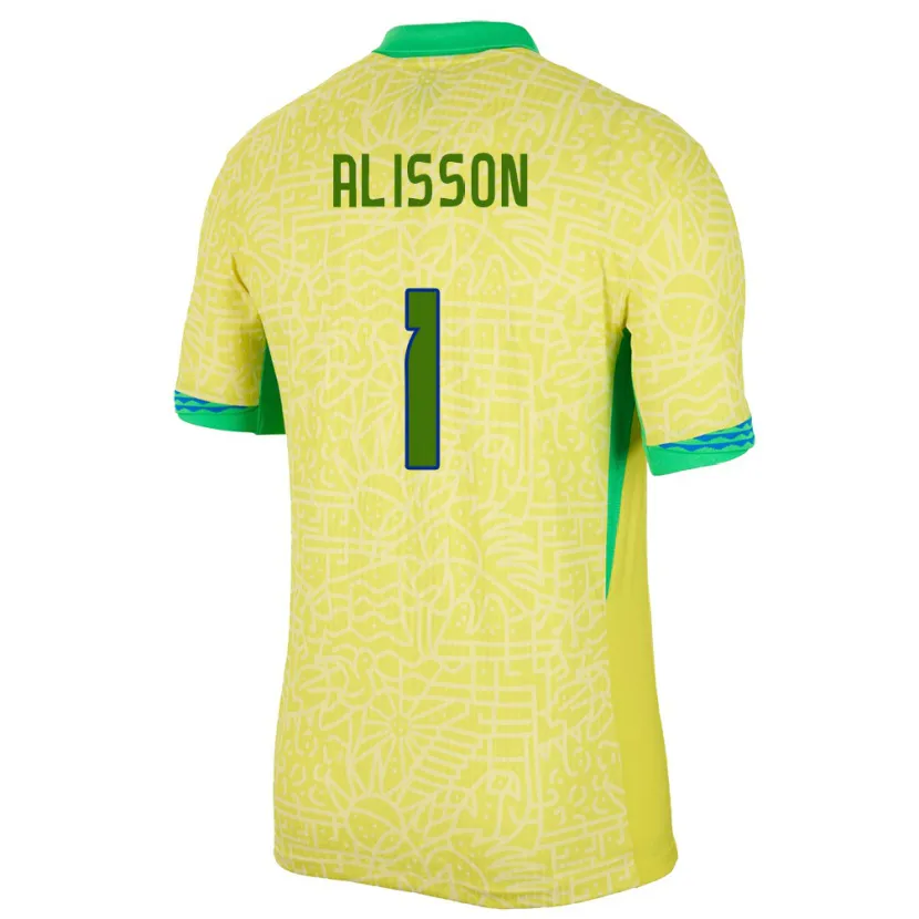 Danxen Kinderen Brazilië Alisson #1 Geel Thuisshirt Thuistenue 24-26 T-Shirt