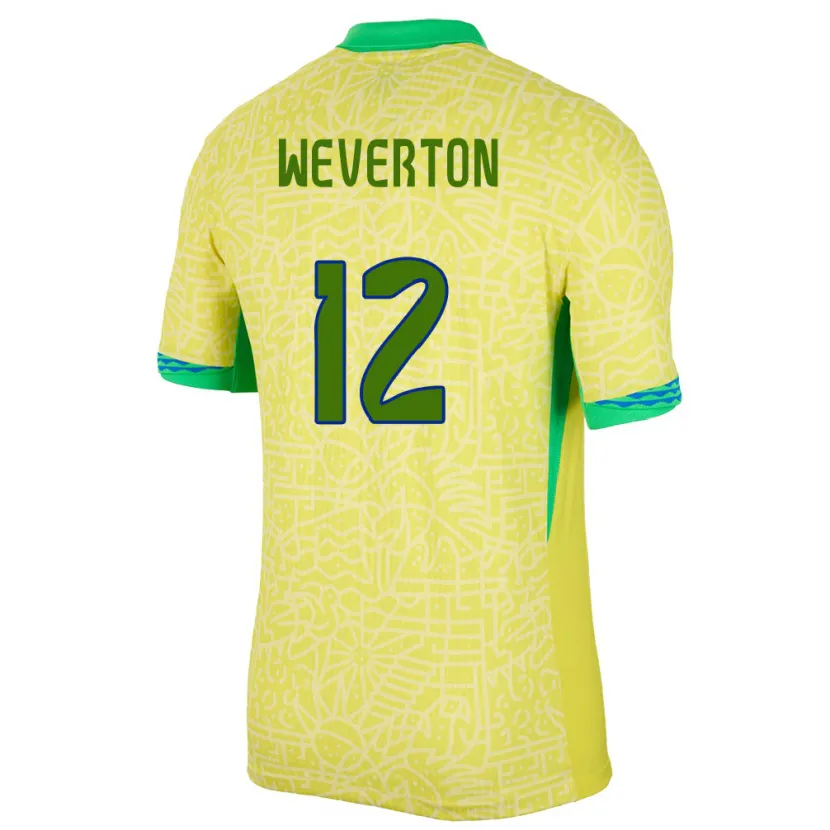 Danxen Kinderen Brazilië Weverton #12 Geel Thuisshirt Thuistenue 24-26 T-Shirt