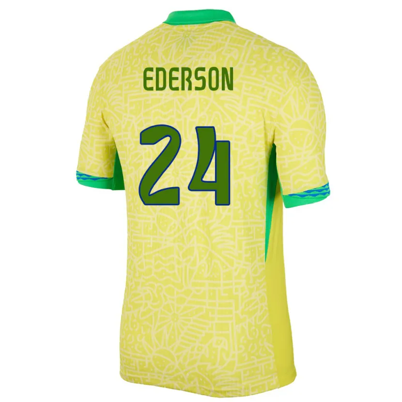Danxen Kinderen Brazilië Ederson #24 Geel Thuisshirt Thuistenue 24-26 T-Shirt