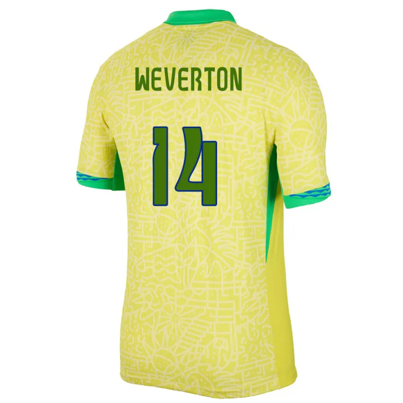 Danxen Kinderen Brazilië Weverton #14 Geel Thuisshirt Thuistenue 24-26 T-Shirt