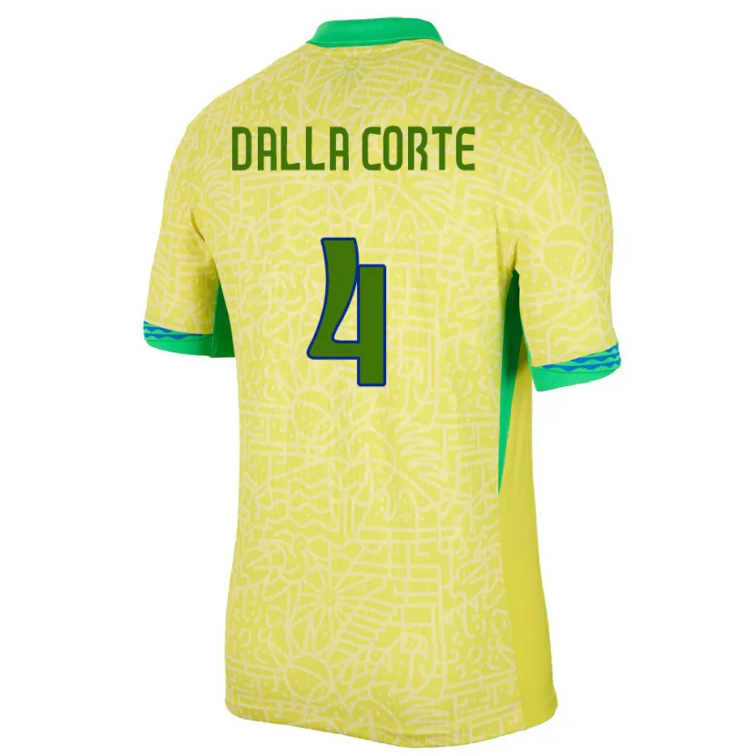 Danxen Kinderen Brazilië Joao Dalla Corte #4 Geel Thuisshirt Thuistenue 24-26 T-Shirt