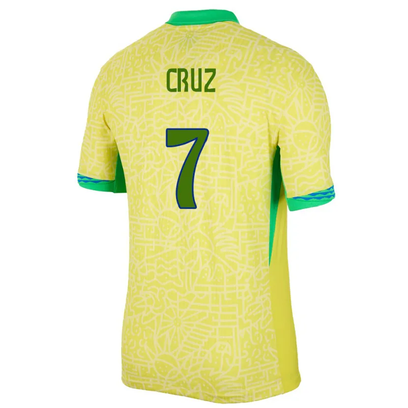 Danxen Kinderen Brazilië Joao Cruz #7 Geel Thuisshirt Thuistenue 24-26 T-Shirt