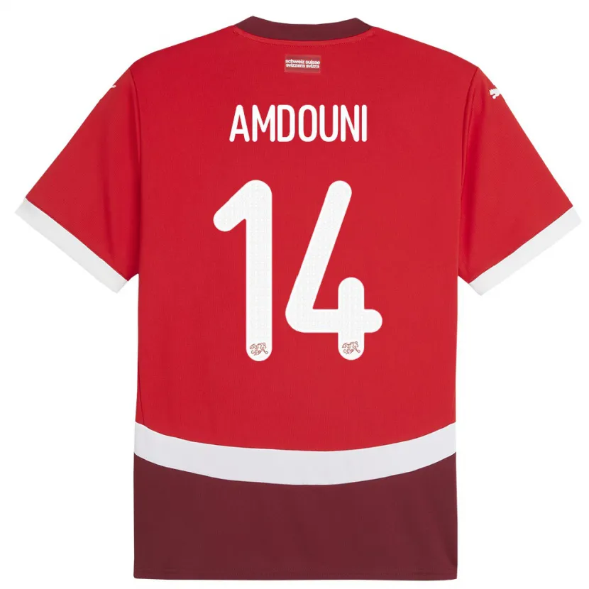 Danxen Kinderen Zwitserland Mohamed Zeki Amdouni #14 Rood Thuisshirt Thuistenue 24-26 T-Shirt