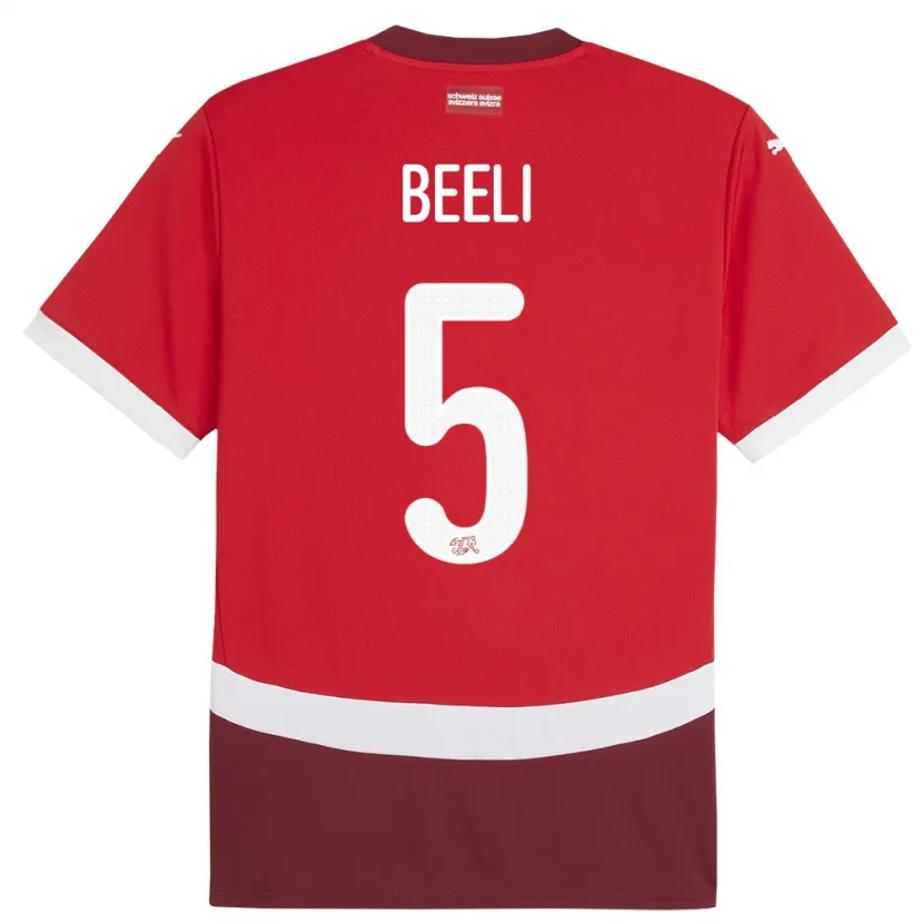Danxen Kinderen Zwitserland Mischa Beeli #5 Rood Thuisshirt Thuistenue 24-26 T-Shirt
