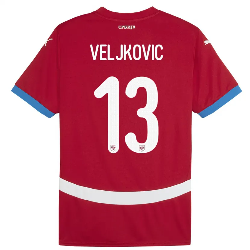 Danxen Kinderen Servië Milos Veljkovic #13 Rood Thuisshirt Thuistenue 24-26 T-Shirt