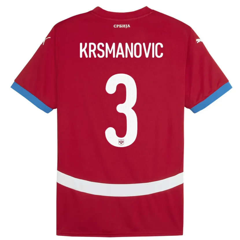 Danxen Kinderen Servië Nemanja Krsmanovic #3 Rood Thuisshirt Thuistenue 24-26 T-Shirt