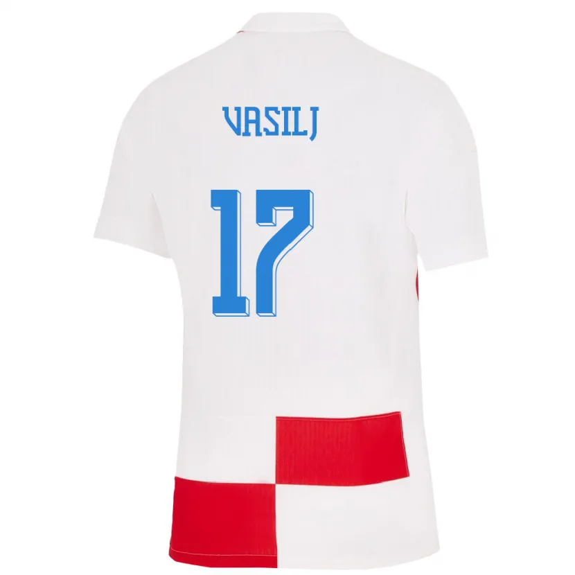 Danxen Kinderen Kroatië Jakov Anton Vasilj #17 Wit Rood Thuisshirt Thuistenue 24-26 T-Shirt