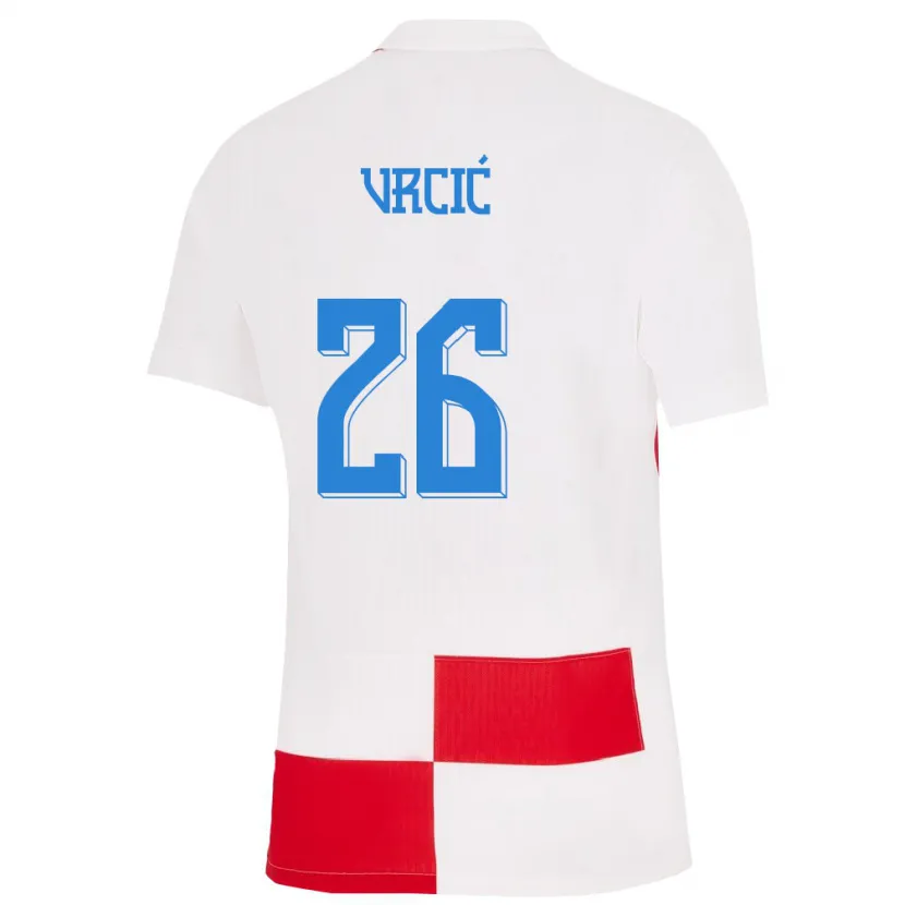 Danxen Kinderen Kroatië Jere Vrcic #26 Wit Rood Thuisshirt Thuistenue 24-26 T-Shirt