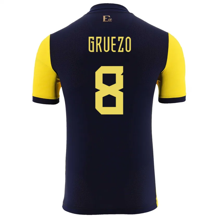 Danxen Kinderen Ecuador Carlos Gruezo #8 Geel Thuisshirt Thuistenue 24-26 T-Shirt