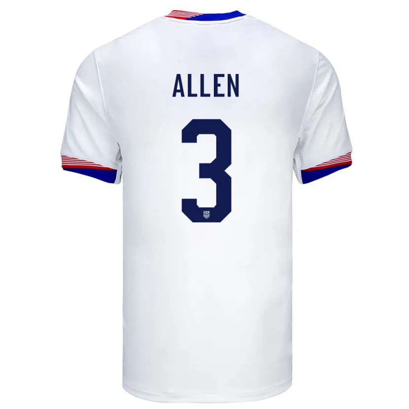 Danxen Kinderen Verenigde Staten Noah Allen #3 Wit Thuisshirt Thuistenue 24-26 T-Shirt