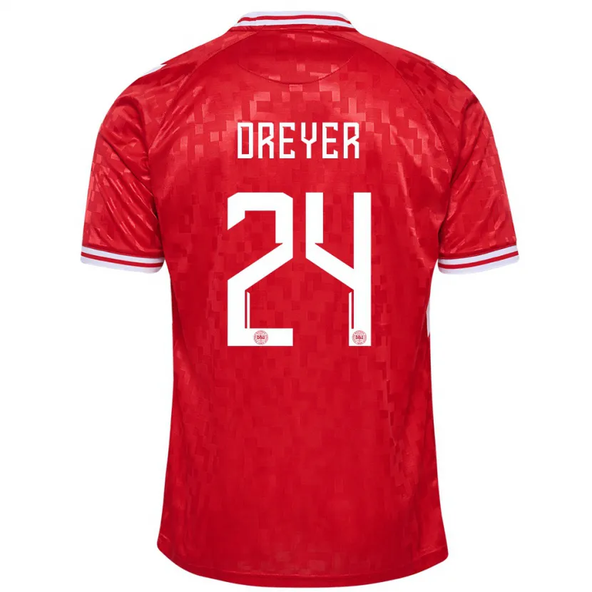 Danxen Kinderen Denemarken Anders Dreyer #24 Rood Thuisshirt Thuistenue 24-26 T-Shirt