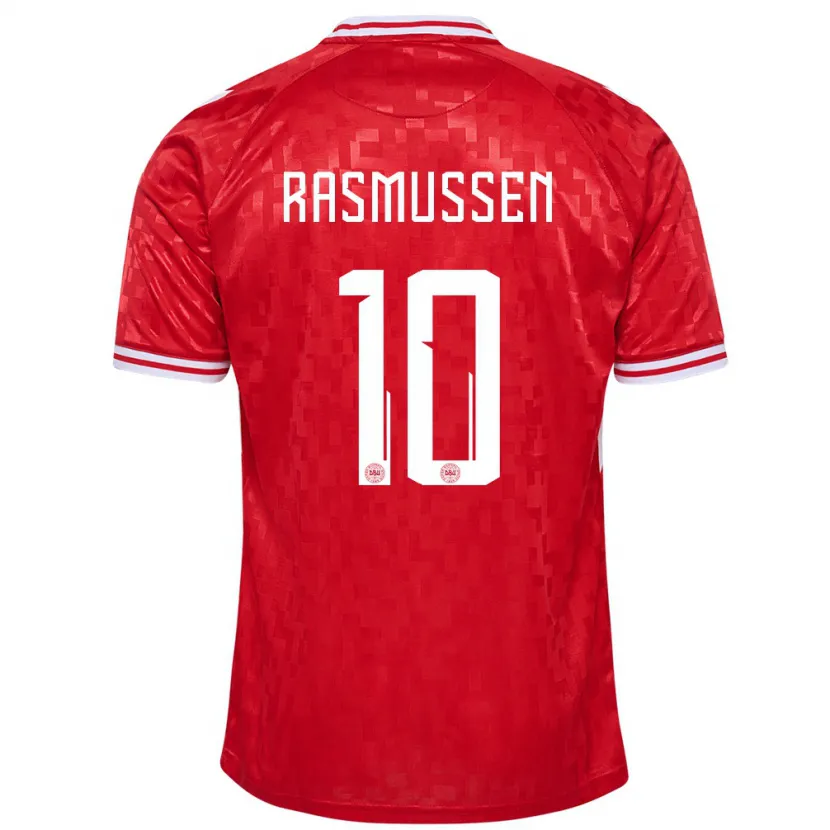 Danxen Kinderen Denemarken Christian Rasmussen #10 Rood Thuisshirt Thuistenue 24-26 T-Shirt