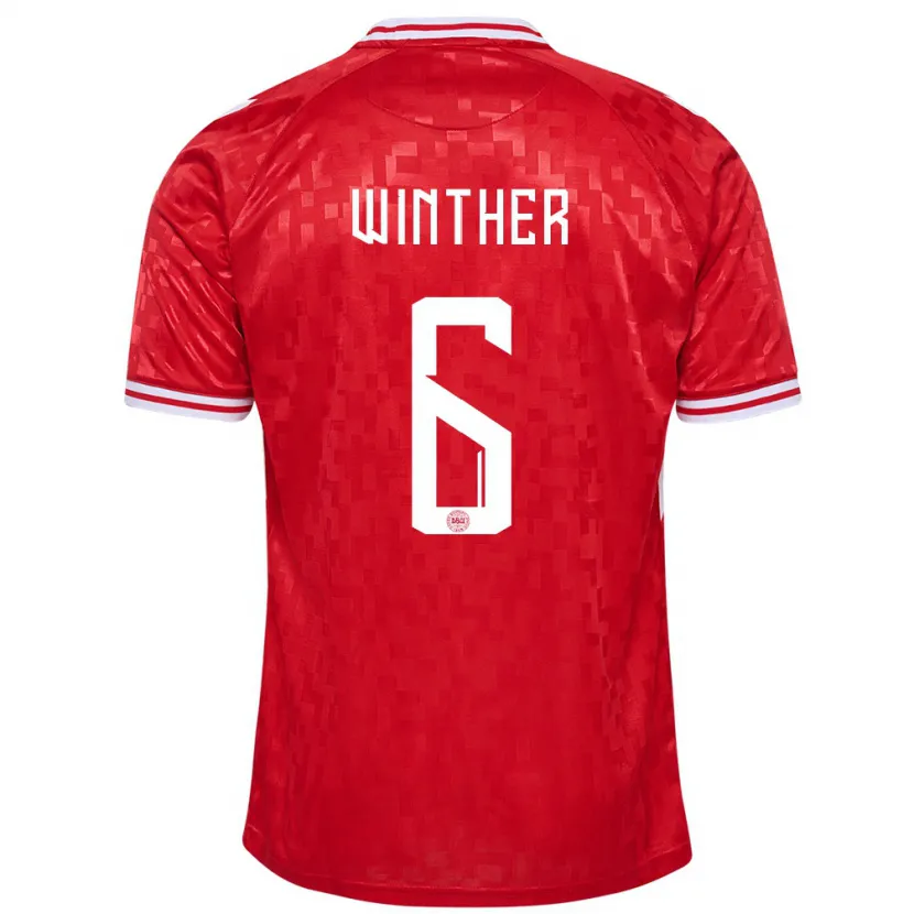 Danxen Kinderen Denemarken Casper Winther #6 Rood Thuisshirt Thuistenue 24-26 T-Shirt