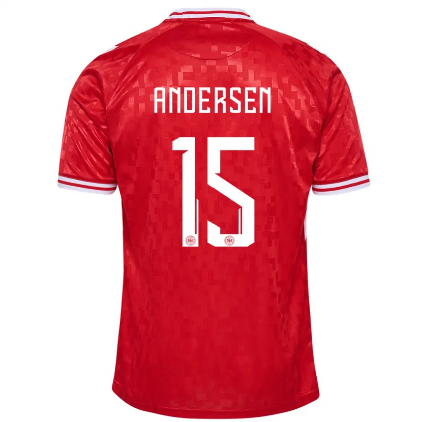 Danxen Kinderen Denemarken Jacob Andersen #15 Rood Thuisshirt Thuistenue 24-26 T-Shirt