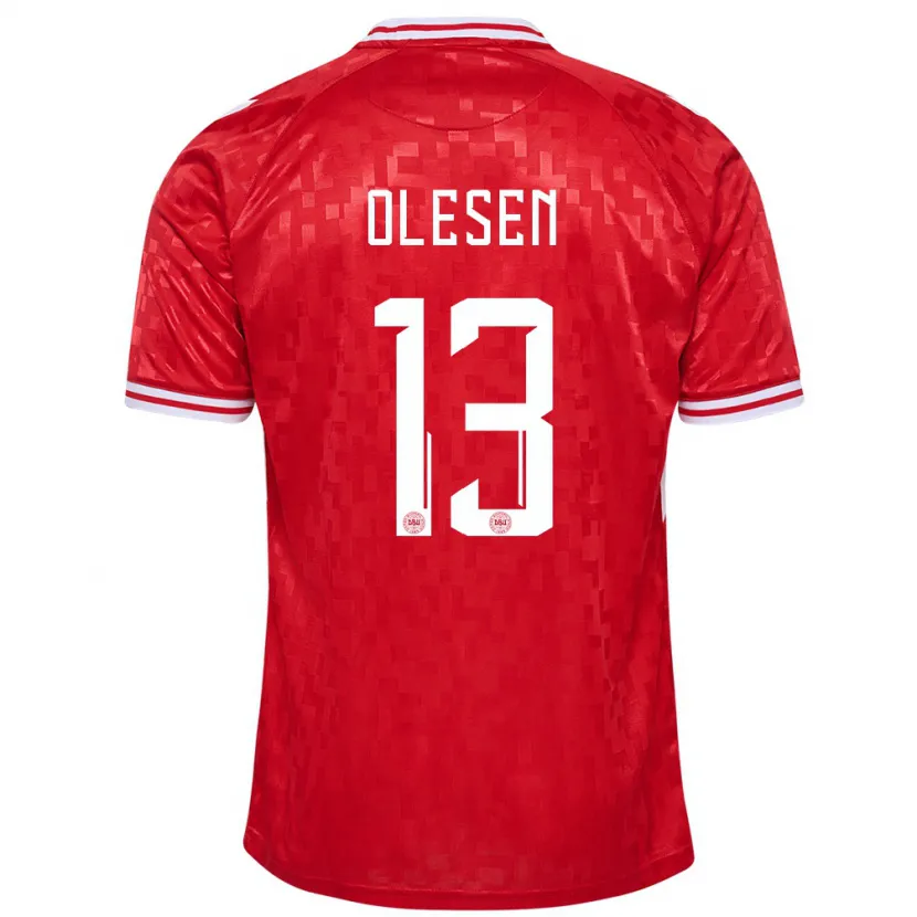 Danxen Kinderen Denemarken Karoline Olesen #13 Rood Thuisshirt Thuistenue 24-26 T-Shirt
