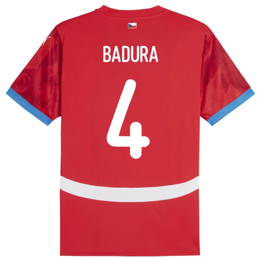 Danxen Kinderen Tsjechië Vitezslav Badura #4 Rood Thuisshirt Thuistenue 24-26 T-Shirt