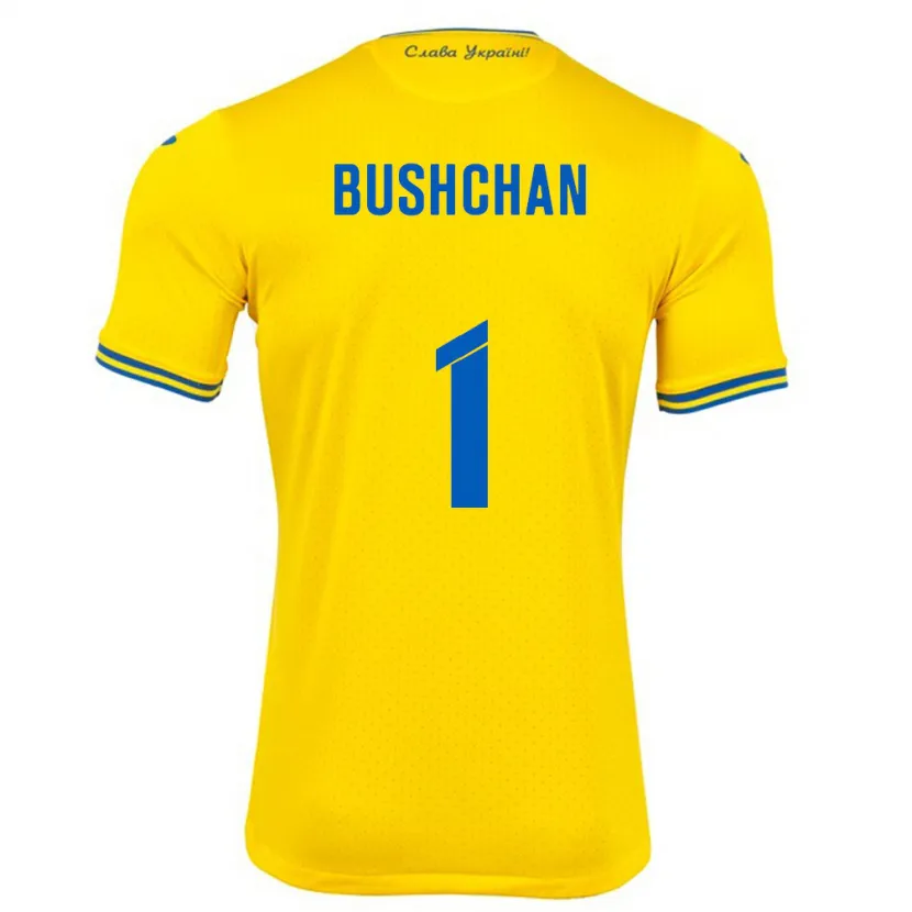 Danxen Kinderen Oekraïne Georgiy Bushchan #1 Geel Thuisshirt Thuistenue 24-26 T-Shirt