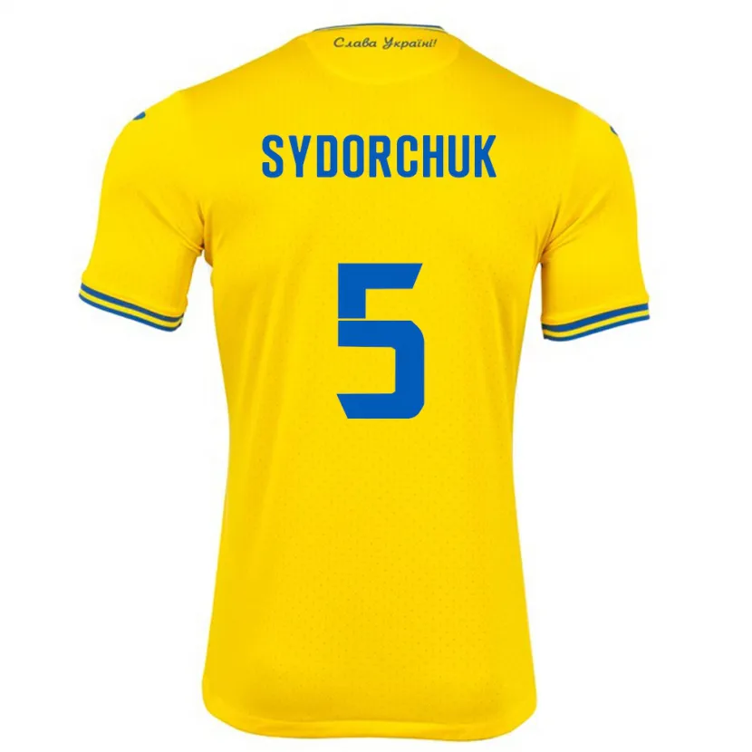 Danxen Kinderen Oekraïne Sergiy Sydorchuk #5 Geel Thuisshirt Thuistenue 24-26 T-Shirt