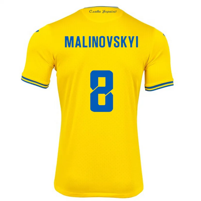 Danxen Kinderen Oekraïne Ruslan Malinovskyi #8 Geel Thuisshirt Thuistenue 24-26 T-Shirt