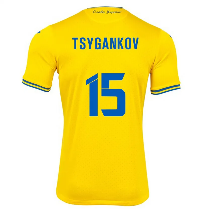 Danxen Kinderen Oekraïne Viktor Tsygankov #15 Geel Thuisshirt Thuistenue 24-26 T-Shirt
