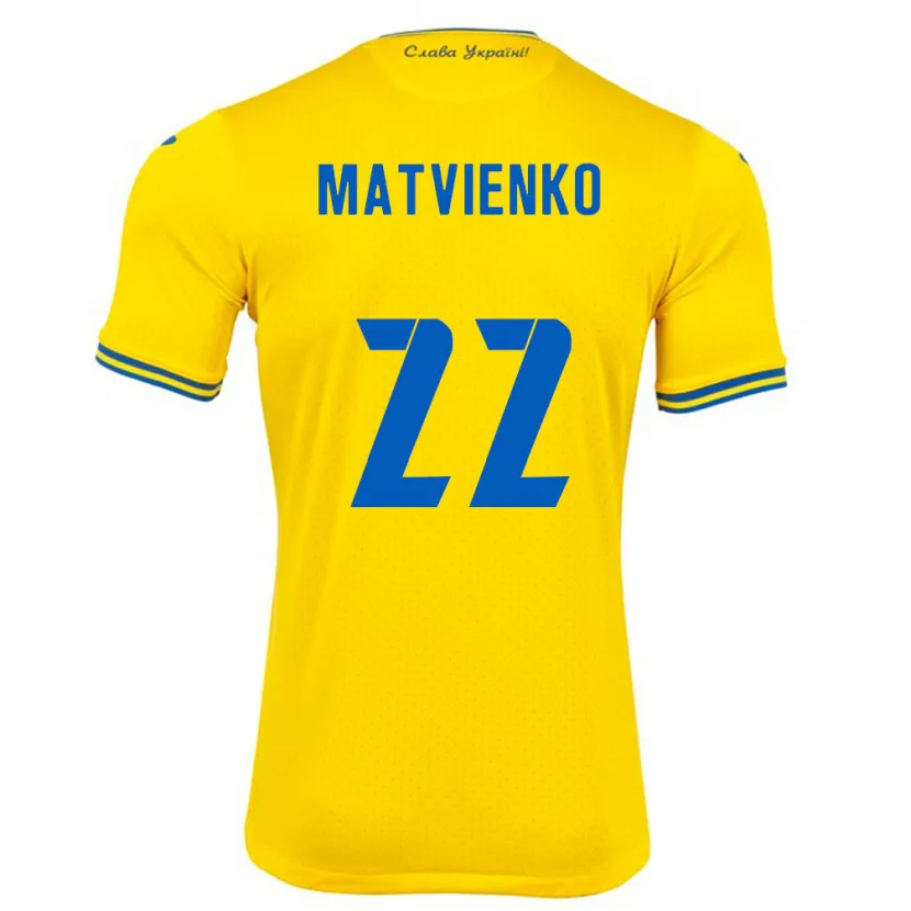 Danxen Kinderen Oekraïne Mykola Matvienko #22 Geel Thuisshirt Thuistenue 24-26 T-Shirt