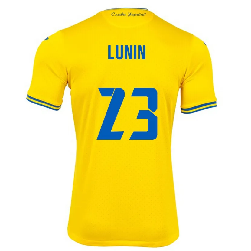 Danxen Kinderen Oekraïne Andriy Lunin #23 Geel Thuisshirt Thuistenue 24-26 T-Shirt