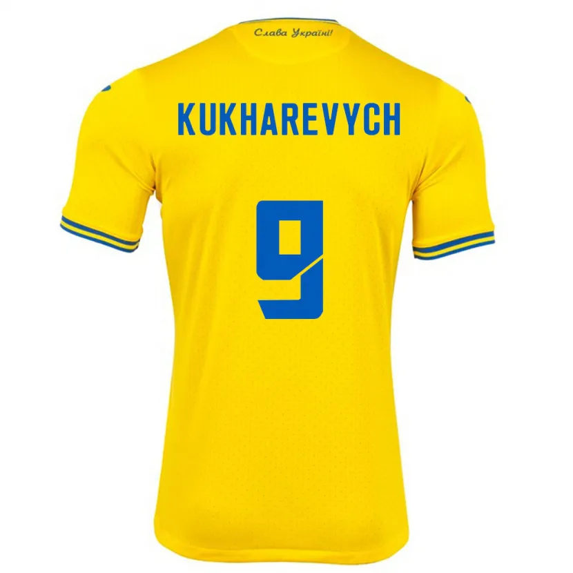 Danxen Kinderen Oekraïne Mykola Kukharevych #9 Geel Thuisshirt Thuistenue 24-26 T-Shirt