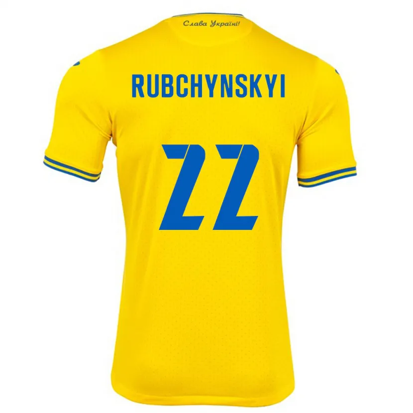 Danxen Kinderen Oekraïne Valentyn Rubchynskyi #22 Geel Thuisshirt Thuistenue 24-26 T-Shirt