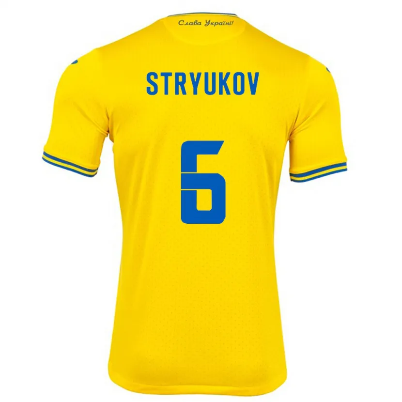 Danxen Kinderen Oekraïne Maksym Stryukov #6 Geel Thuisshirt Thuistenue 24-26 T-Shirt