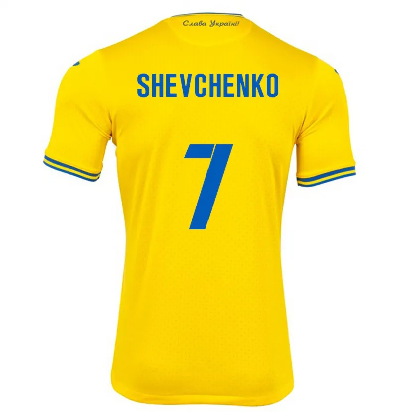 Danxen Kinderen Oekraïne Kristian Shevchenko #7 Geel Thuisshirt Thuistenue 24-26 T-Shirt