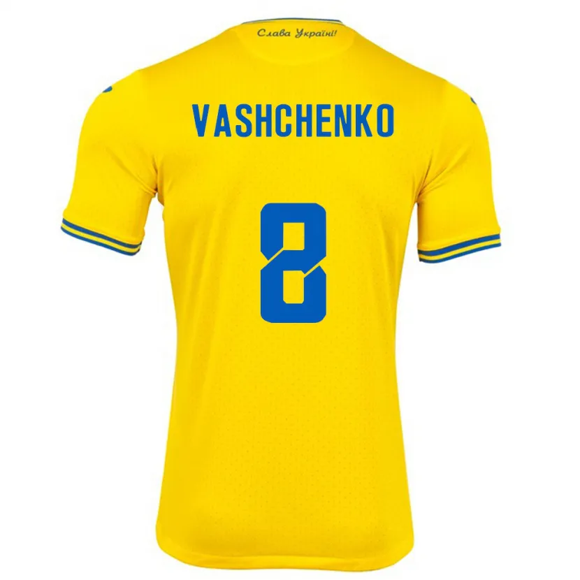 Danxen Kinderen Oekraïne Daniil Vashchenko #8 Geel Thuisshirt Thuistenue 24-26 T-Shirt