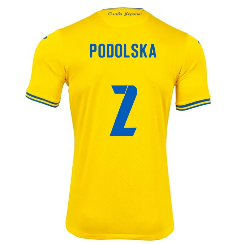 Danxen Kinderen Oekraïne Iryna Podolska #2 Geel Thuisshirt Thuistenue 24-26 T-Shirt