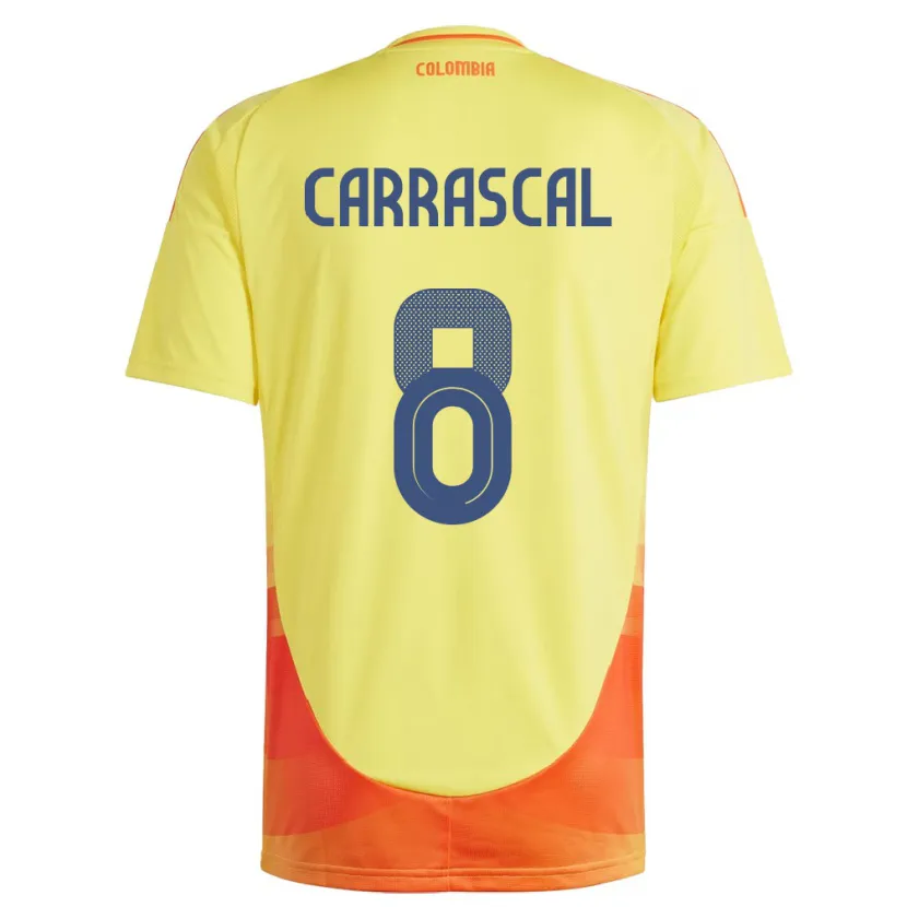 Danxen Kinderen Colombia Jorge Carrascal #8 Geel Thuisshirt Thuistenue 24-26 T-Shirt