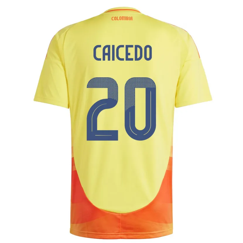 Danxen Kinderen Colombia Brayan Caicedo #20 Geel Thuisshirt Thuistenue 24-26 T-Shirt