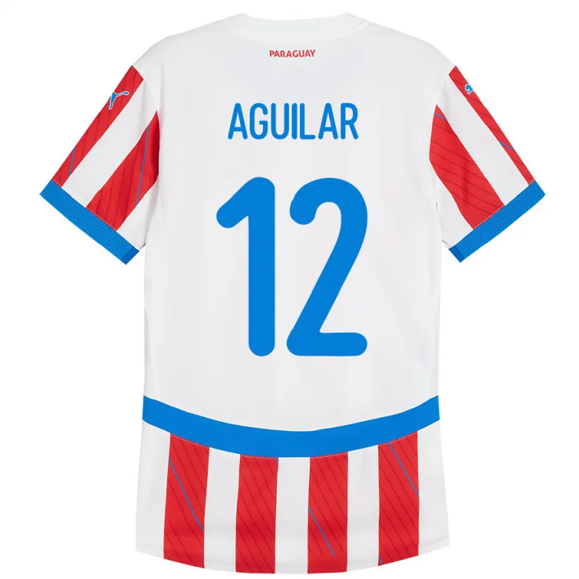 Danxen Kinderen Paraguay Alfredo Aguilar #12 Wit Rood Thuisshirt Thuistenue 24-26 T-Shirt