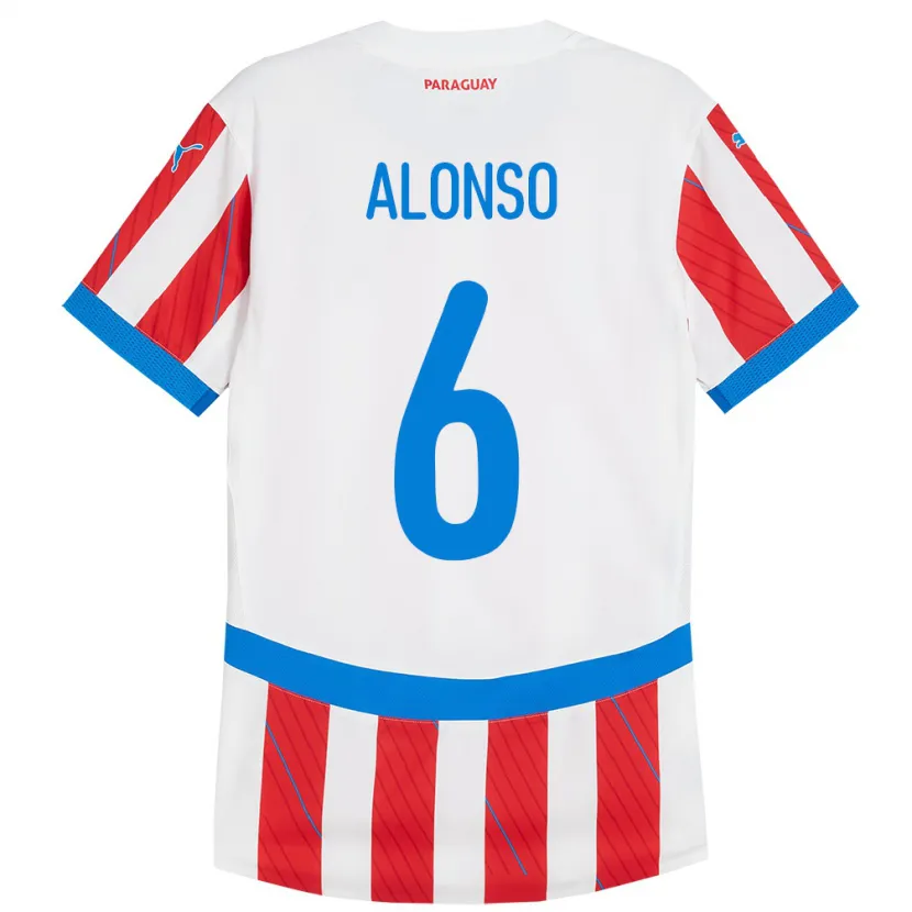 Danxen Kinderen Paraguay Júnior Alonso #6 Wit Rood Thuisshirt Thuistenue 24-26 T-Shirt