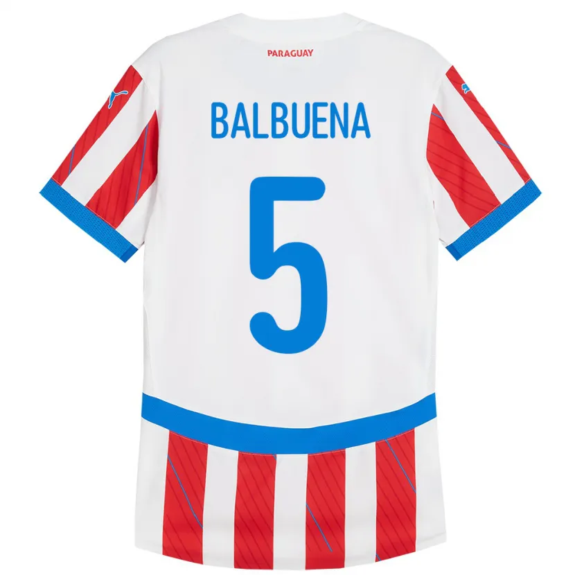 Danxen Kinderen Paraguay Fabián Balbuena #5 Wit Rood Thuisshirt Thuistenue 24-26 T-Shirt